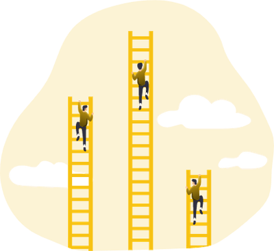 Illustration of people climbing ladders of different heights