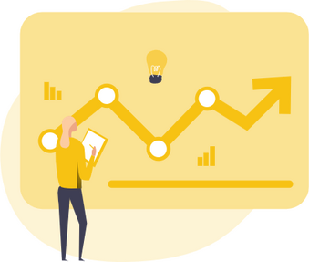 Illustration of a farmer reviewing a rising profit chart