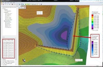 Reservoir embankment design with volume table