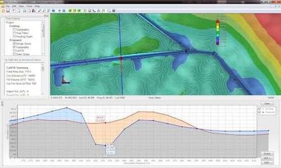 Drain network plan with a long-section profile